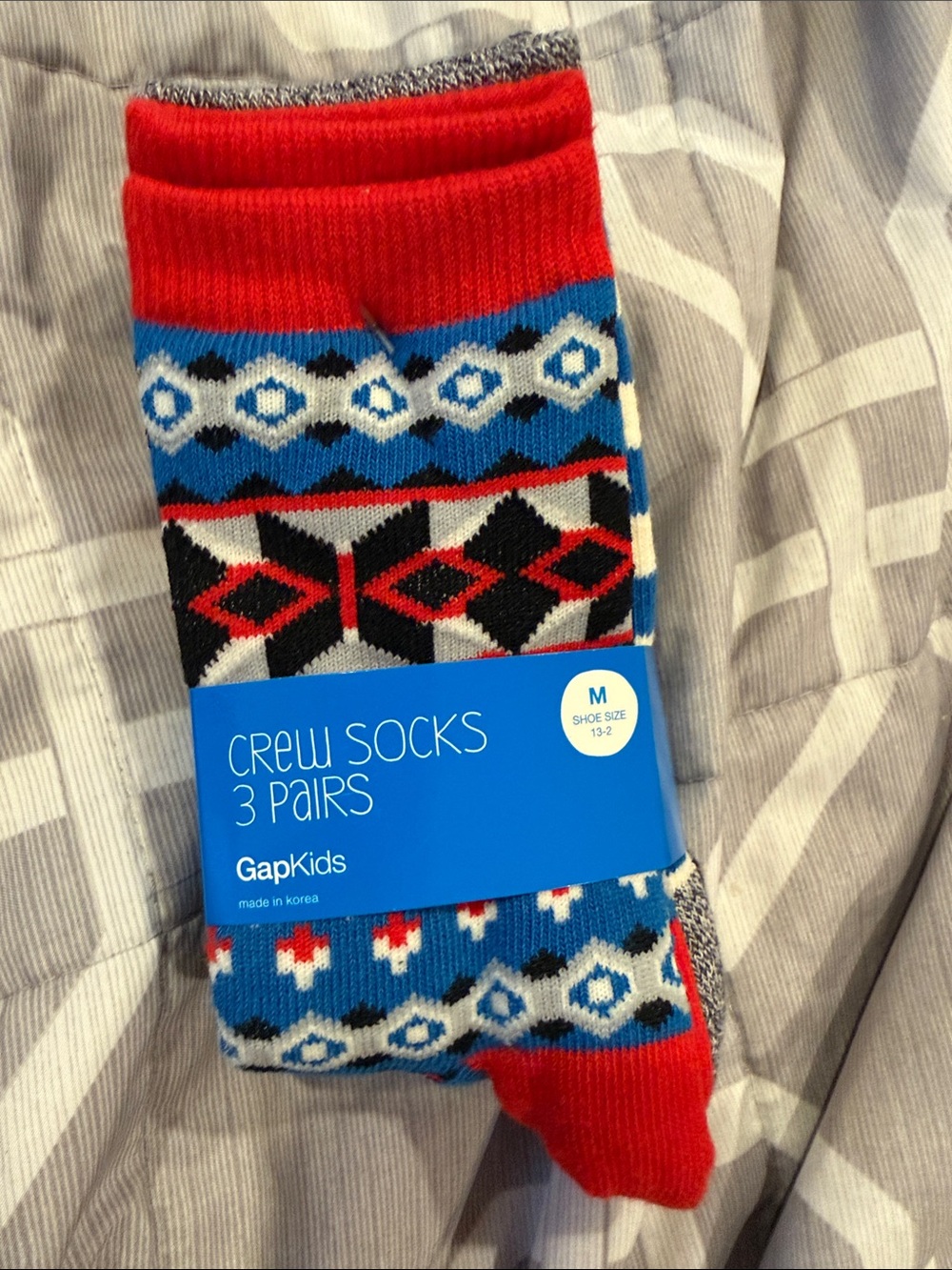 GAP Kids Red, Blue & Black Patterned Crew Socks - 3 Pairs